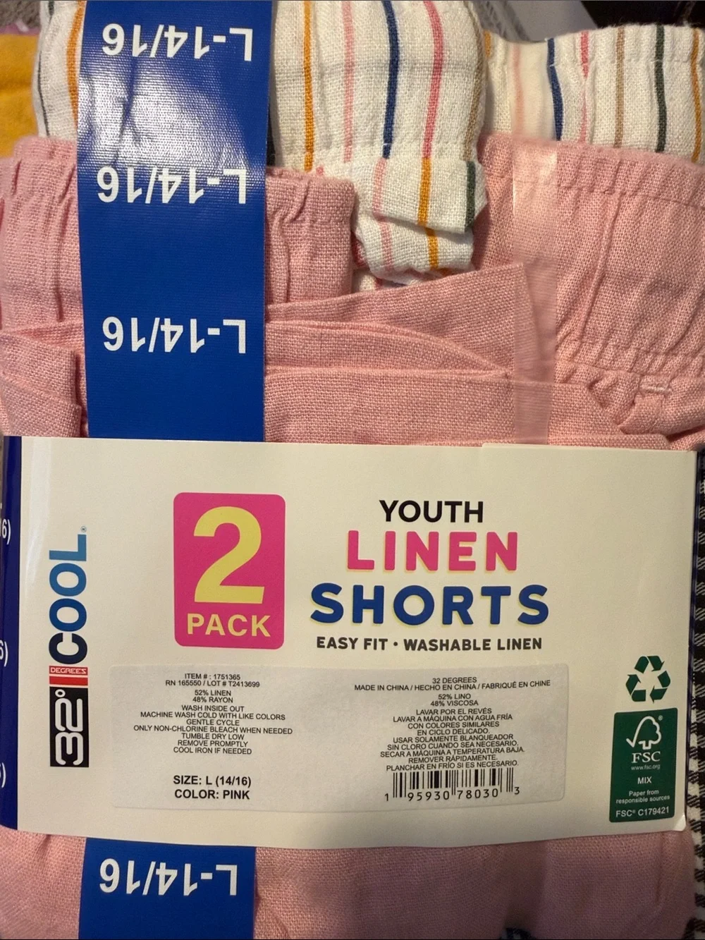 32 Degrees Girls Pink & Multicolor Stripe Linen Shorts - 2 Pack